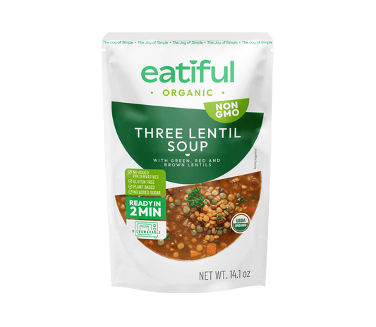 three lentil soup with green red and brown lentils x3