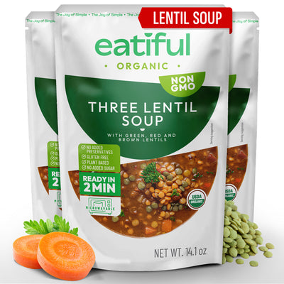 three lentil soup with green red and brown lentils x3